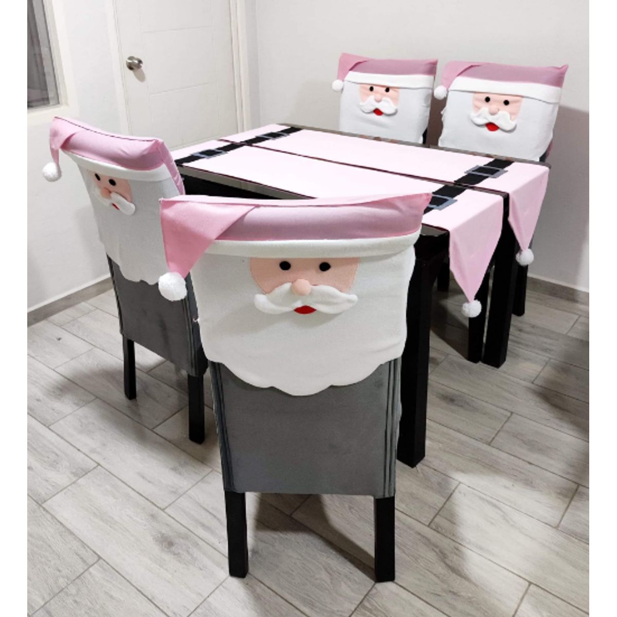 GENERICO - Camino de mesa Navideño y fundas para 4 sillas
