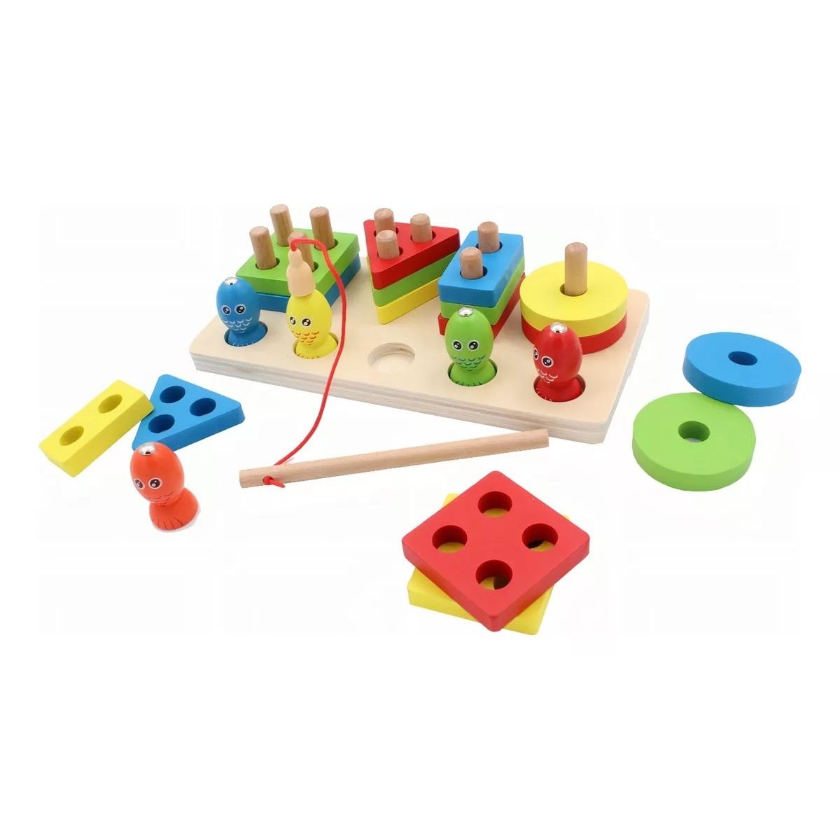 GENERICO - Didáctico 4 Torres de Apilamiento Geométrico y Caña de Pesca