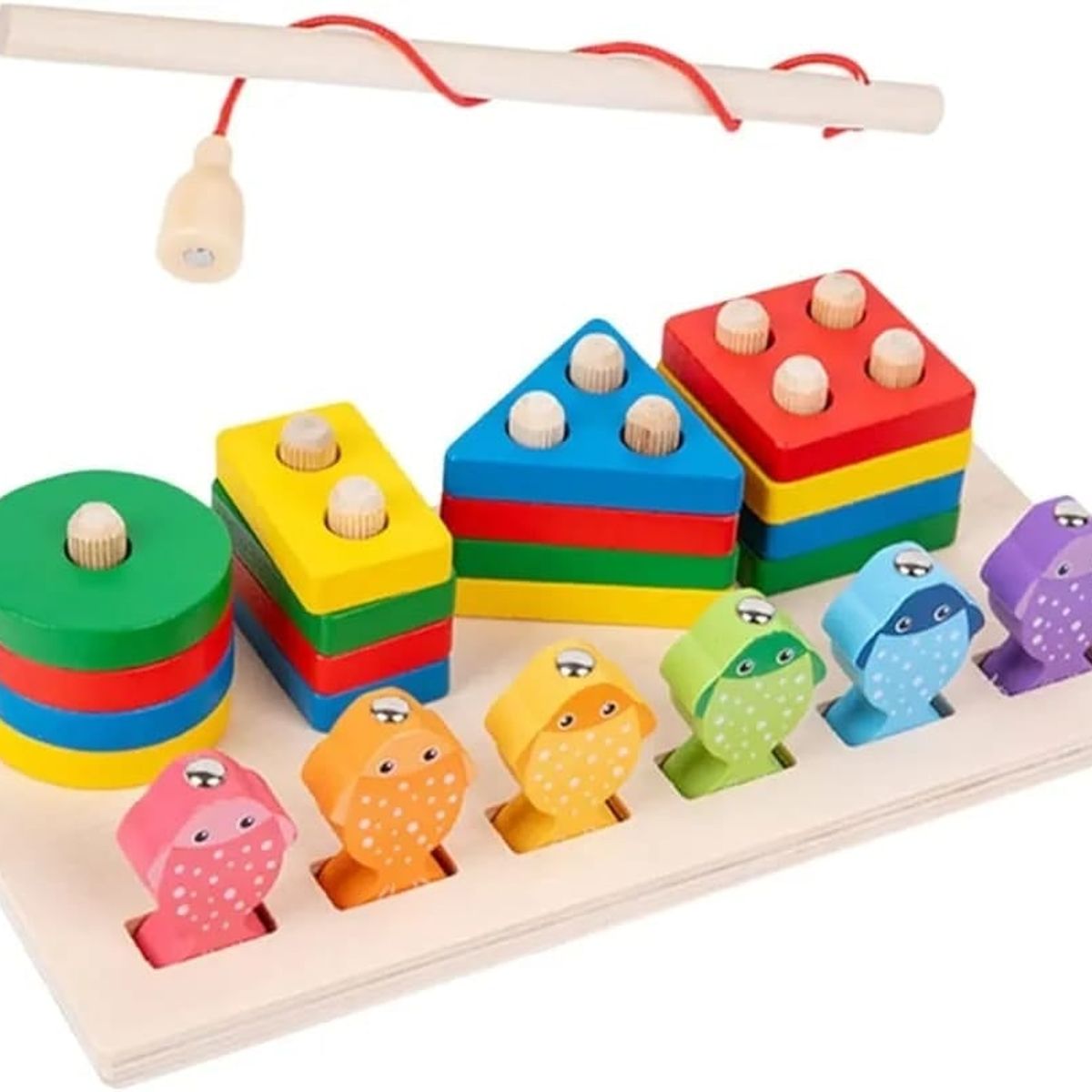 GENERICO - Didáctico 4 Torres de Apilamiento Geométrico y Caña de Pesca