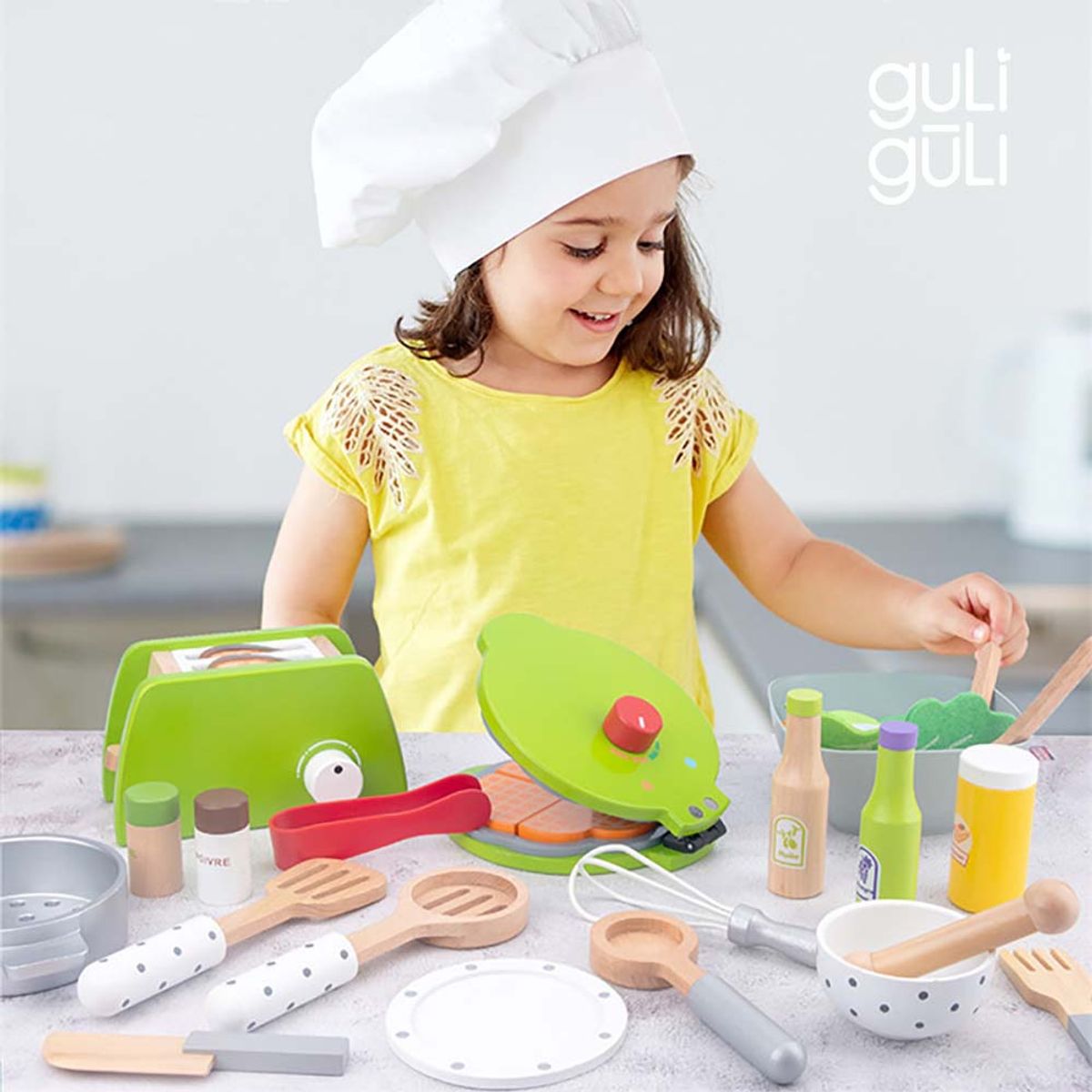 GULI GULI - JUGUETE DE UTENSILIOS DE COCINA DE MADERA PARA NIÑAS