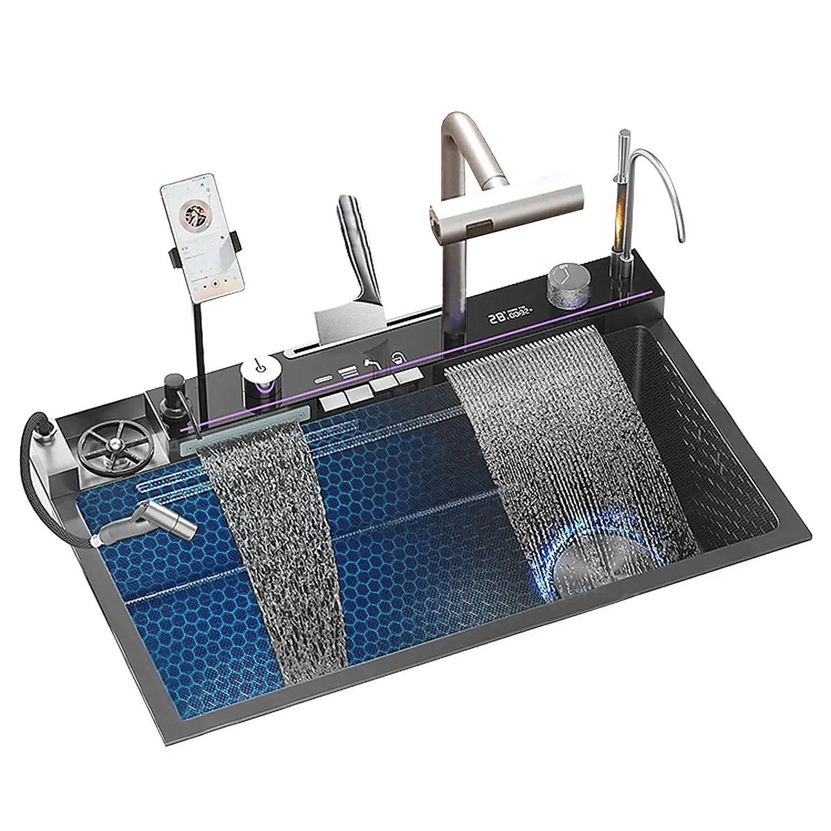 HIGRILL - Lavadero Multifuncional de Acero Inoxidable 4 teclas y pantalla Led