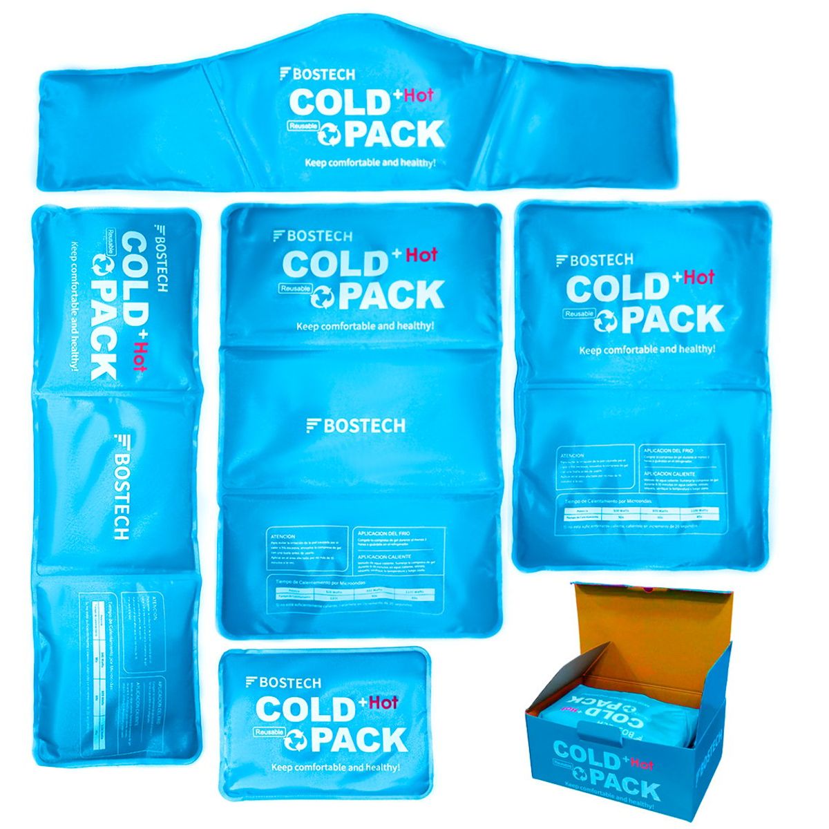 PERUMASSAGE - Compresas de Gel Frío/Calor Anticongelante Bostech - Set de 5 Pieza_.