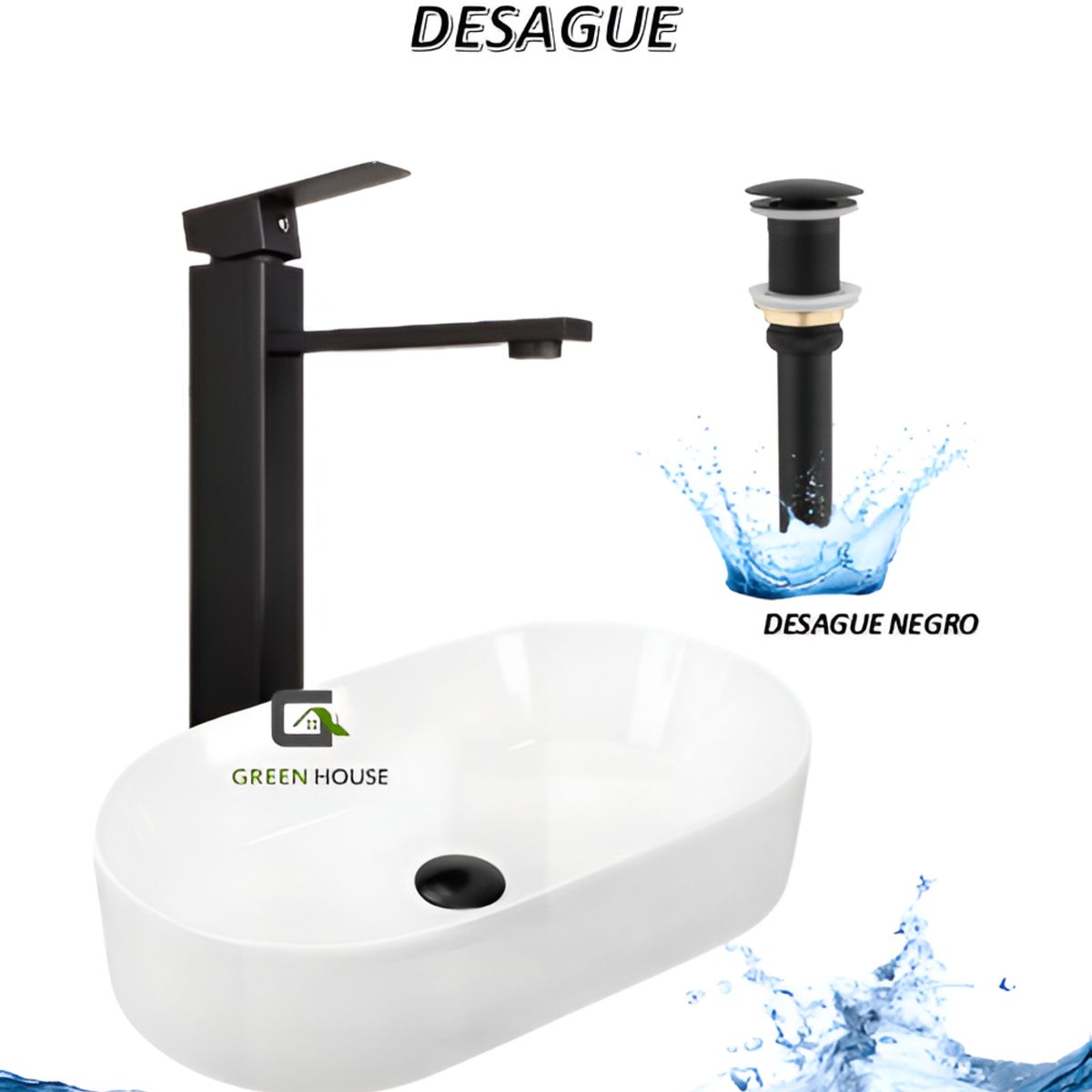 GREEN HOUSE - COMBO G1 LAVATORIO  ALANA  BLANCO + MEZCLADORA MONOMANDO NEGRO