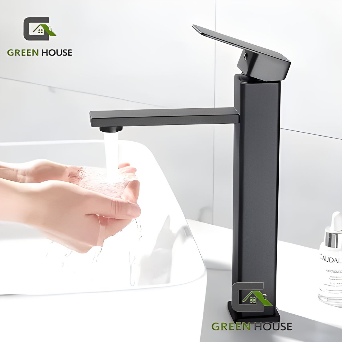 GREEN HOUSE - COMBO G1 LAVATORIO  ALANA  BLANCO + MEZCLADORA MONOMANDO NEGRO