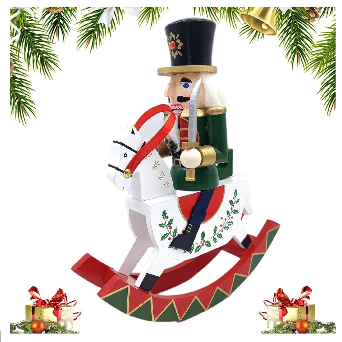 GENERICO - Cascanueces de Madera a Caballo balancín Decoraciones Navideñas