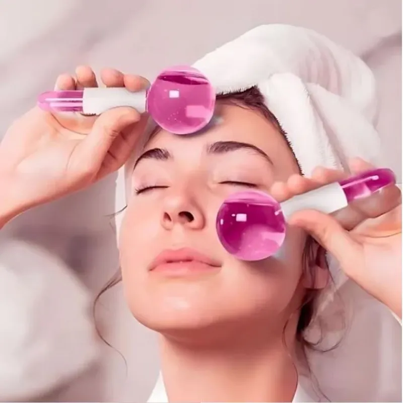 GENERICO - ICE GLOBE Rodillo Masajeador Facial Esferas Frias Vidrio