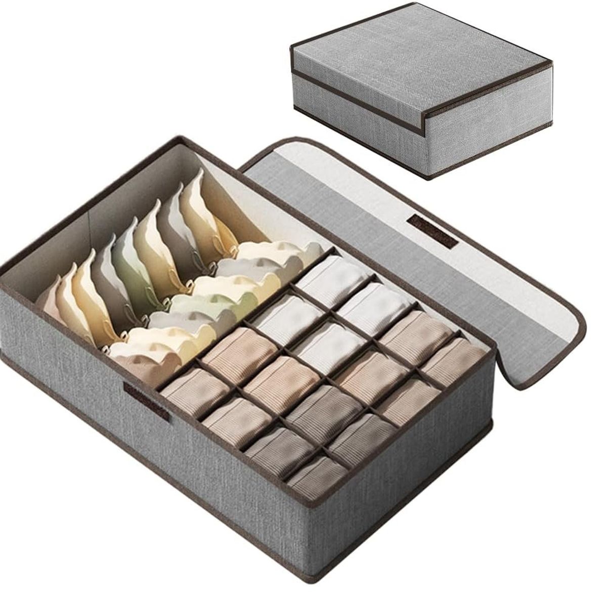 GENERICO - Pack x 2 Cajas de Almacenamiento de Ropa Interior con Tapa Gris