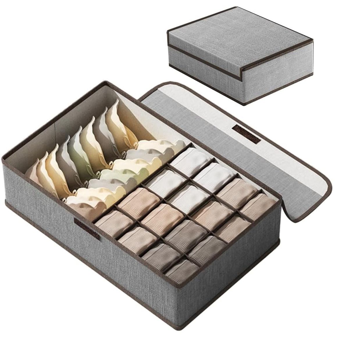 GENERICO - Pack x 2 Cajas de Almacenamiento de Ropa Interior con Tapa Gris