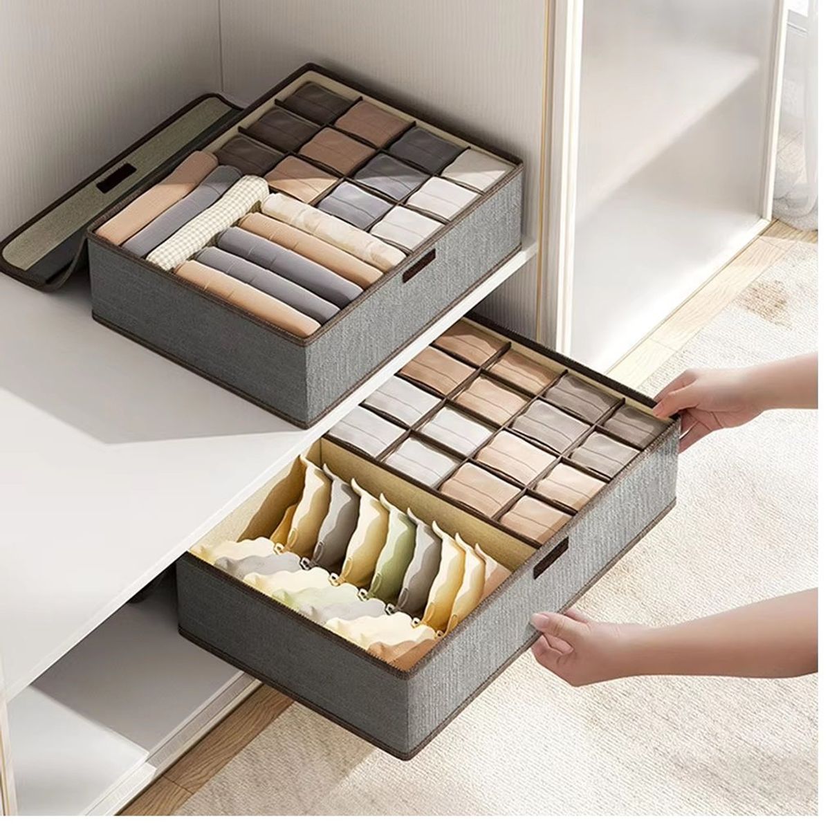 GENERICO - Pack x 2 Cajas de Almacenamiento de Ropa Interior con Tapa Gris