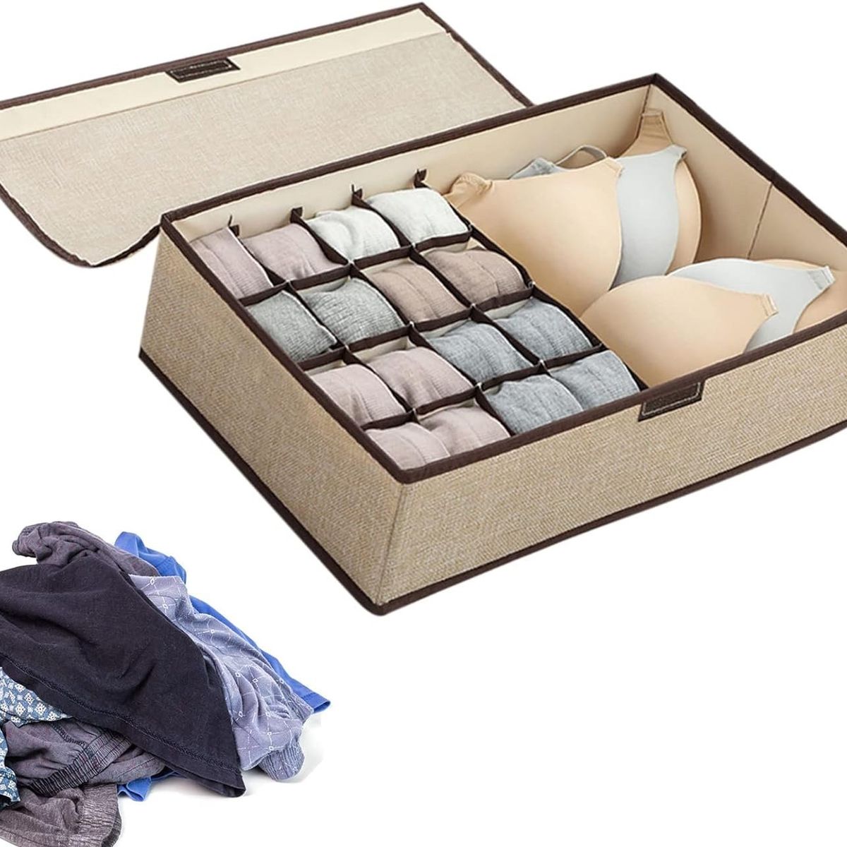 GENERICO - Pack x 2 Cajas de Almacenamiento de Ropa Interior con Tapa Crema