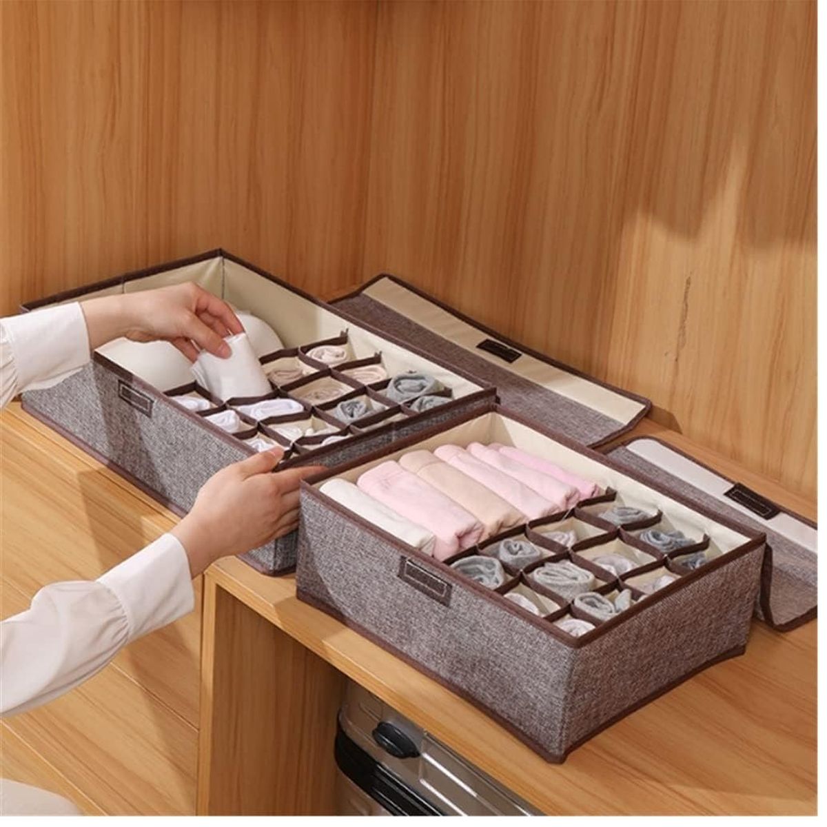 OEM - Pack x 2 Cajas de Almacenamiento de Ropa Interior con Tapa Gris