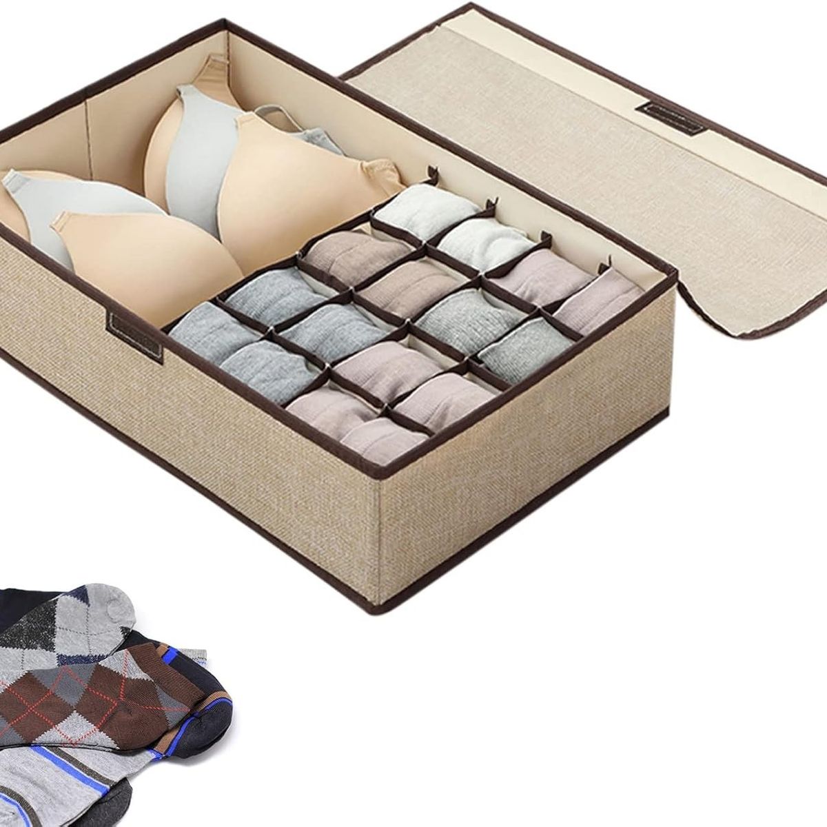 OEM - Pack x 2 Cajas de Almacenamiento de Ropa Interior con Tapa Crema