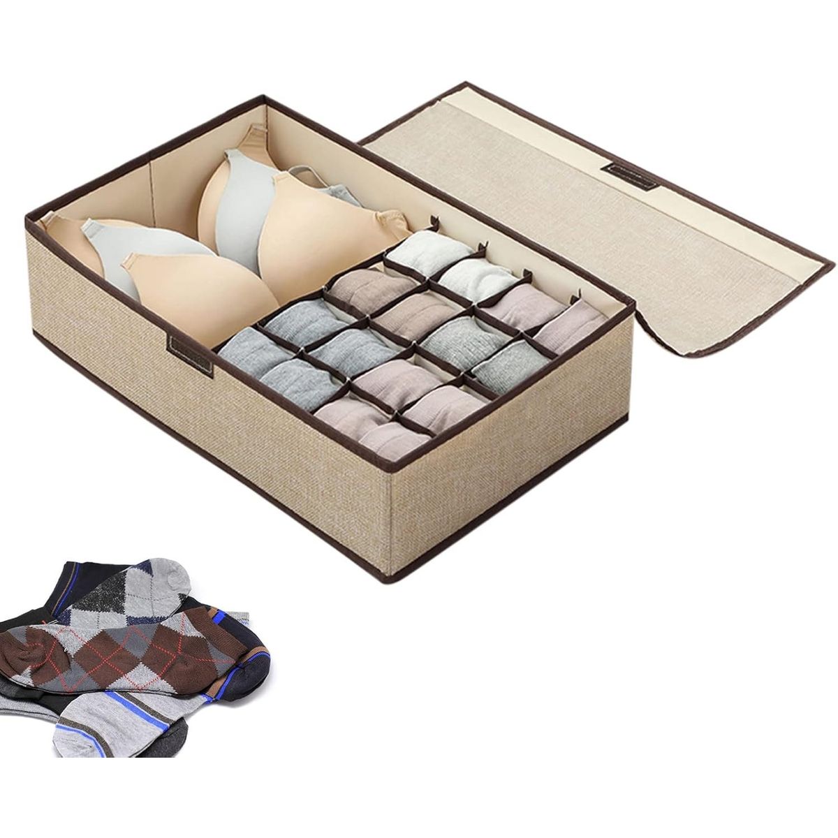 OEM - Pack x 2 Cajas de Almacenamiento de Ropa Interior con Tapa Crema