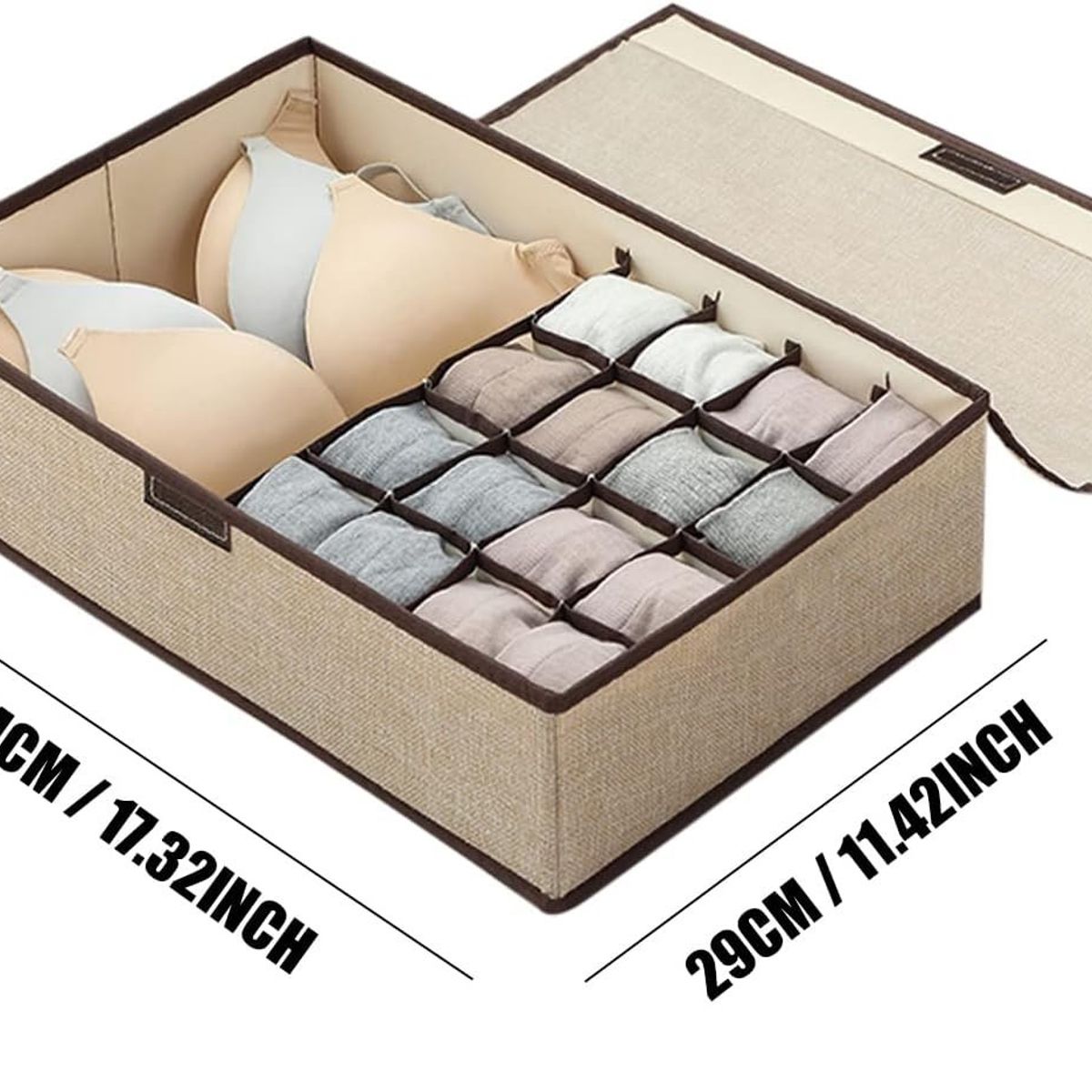 OEM - Pack x 2 Cajas de Almacenamiento de Ropa Interior con Tapa Crema