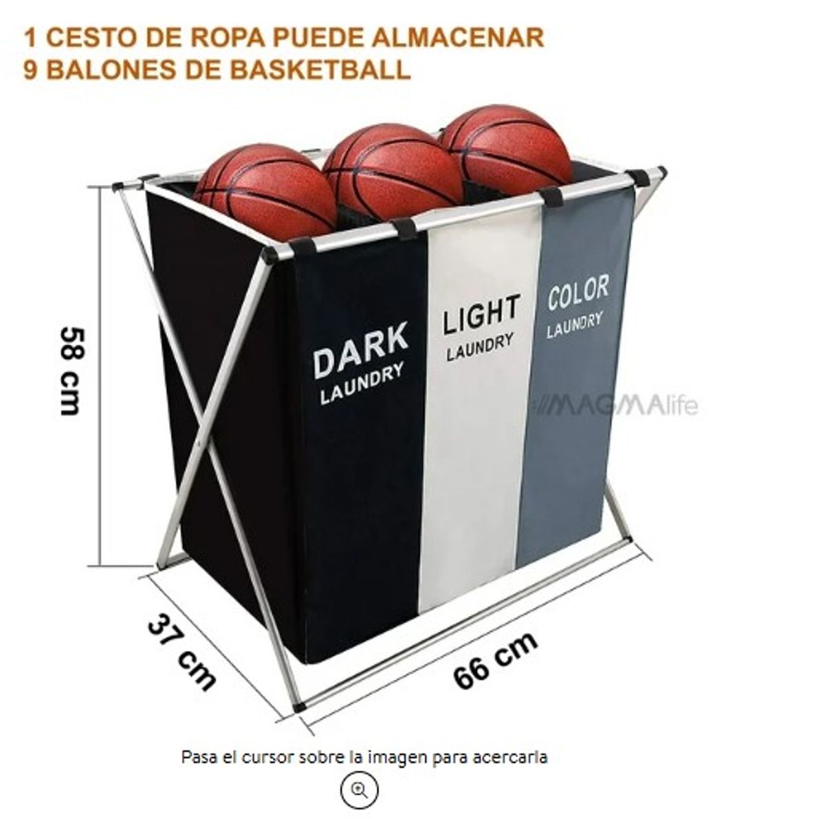 GENERICO - Cesto de 3 divisiones para lavandería, dormitorio plegable