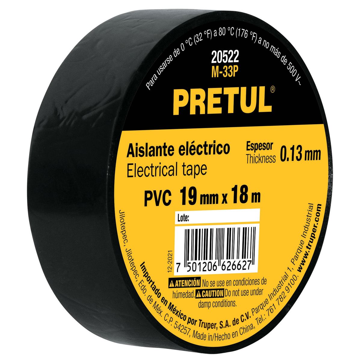 PRETUL - Cinta Aislante 19mm x 18m Negro 20522 Pretul
