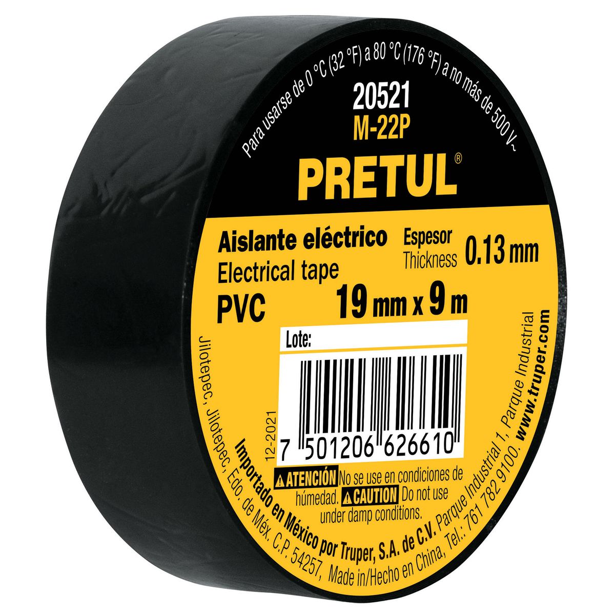 PRETUL - Cinta Aislante 19mm x 9m Negro 20521 Pretul