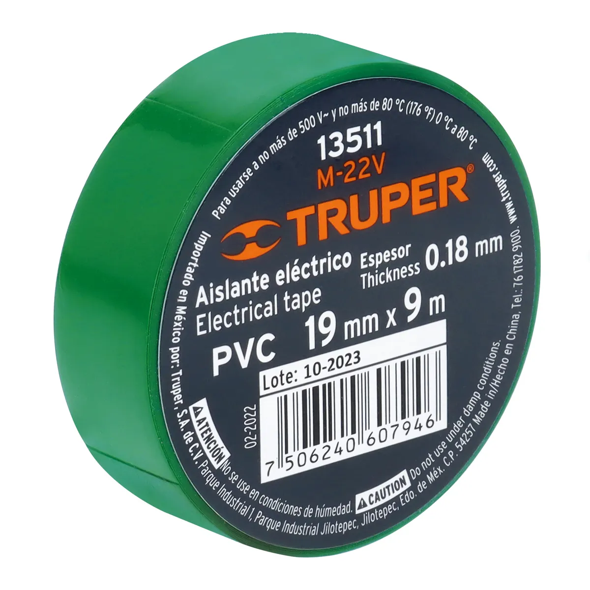TRUPER - Cinta Aislante 19mm x 9m Verde 13511 Truper