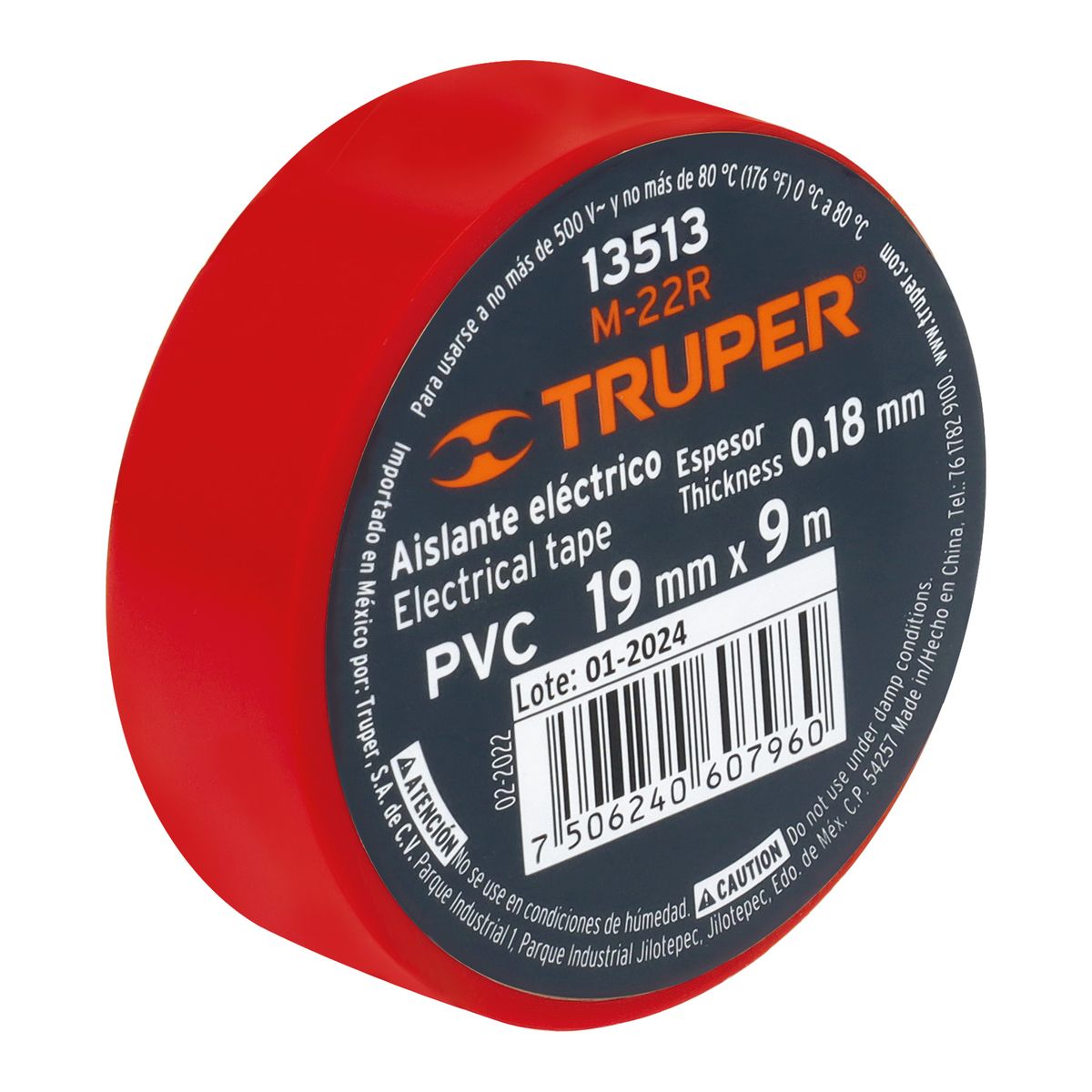 TRUPER - Cinta Aislante 19mm x 9m Rojo 13513 Truper