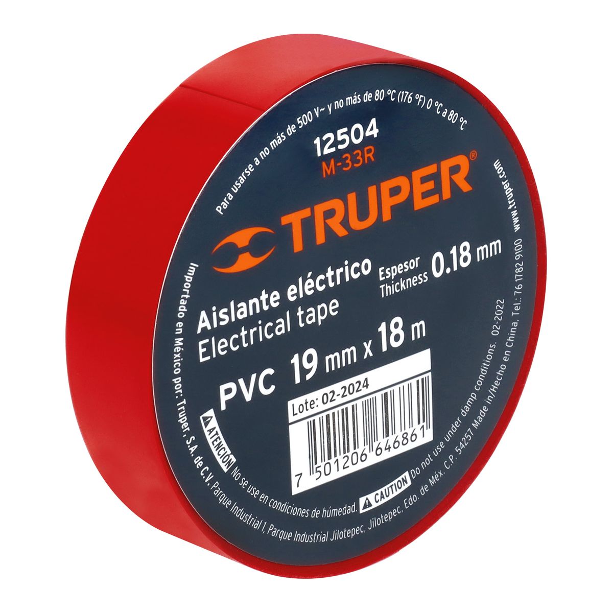 TRUPER - Cinta Aislante 19mm x 18m Rojo 12504 Truper