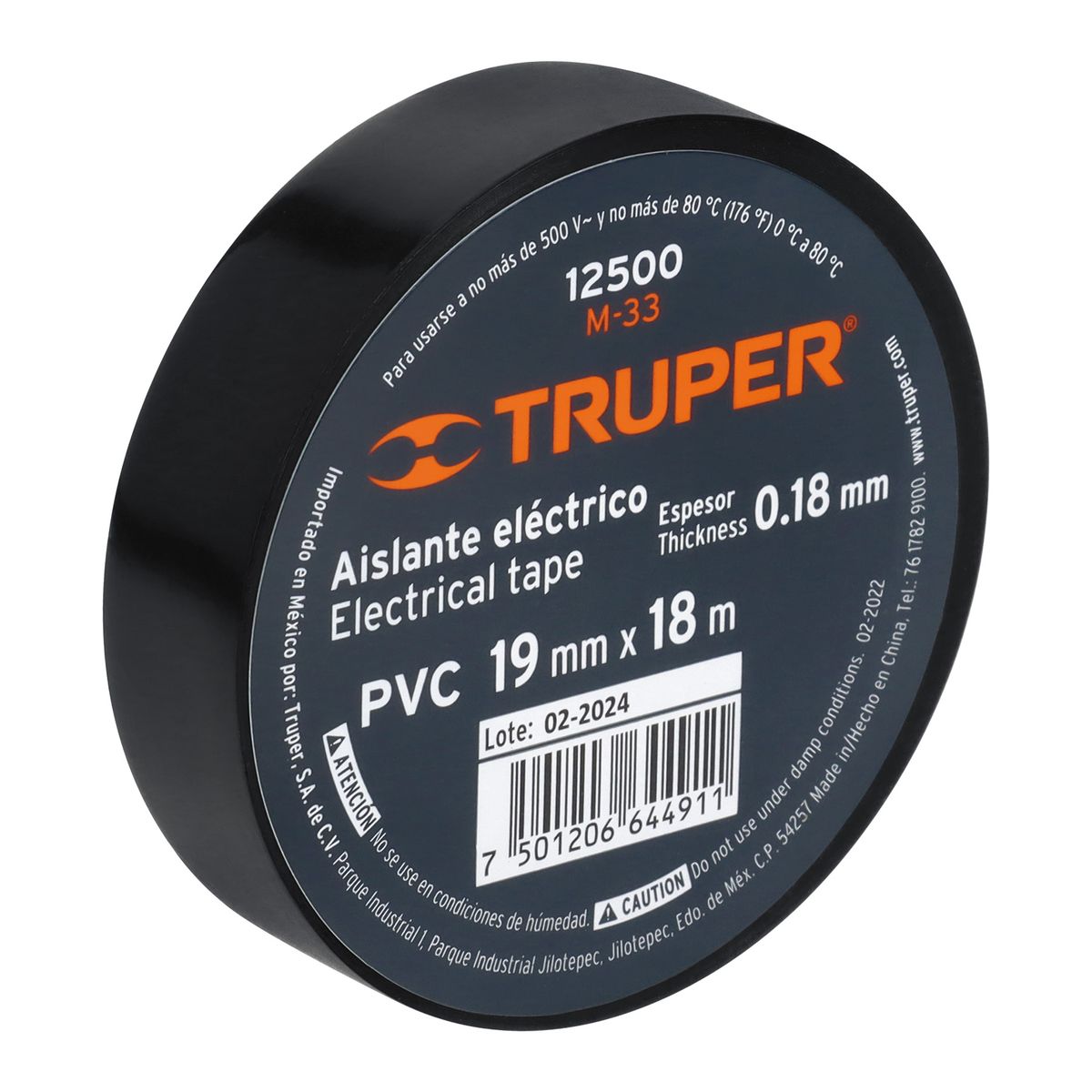 TRUPER - Cinta Aislante 19mm x 18m Negro 12500 Truper