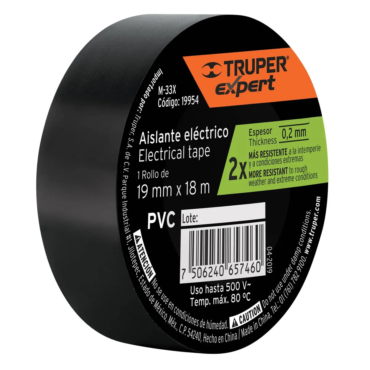 TRUPER - Cinta Aislante 19mm x 18m Negro 19954 Truper