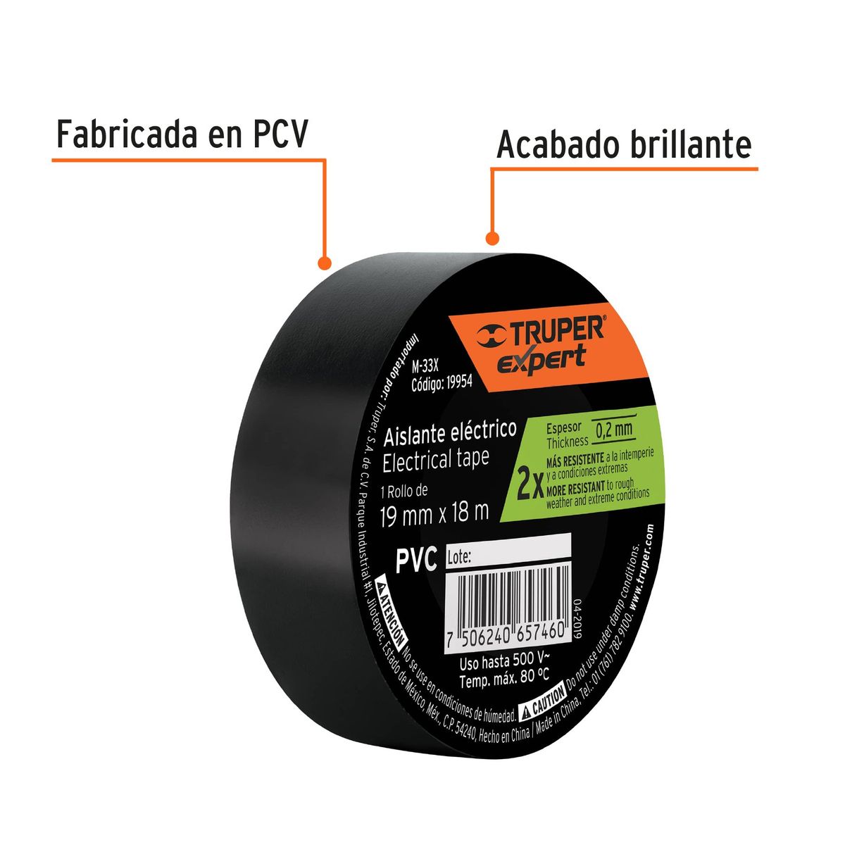 TRUPER - Cinta Aislante 19mm x 18m Negro 19954 Truper