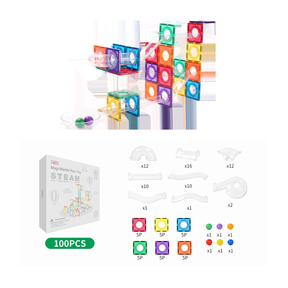 GENERICO - BLOQUES MAGNETICOS MNTL 100 PIEZAS SERIE MAG-MARBLE RUN TOY