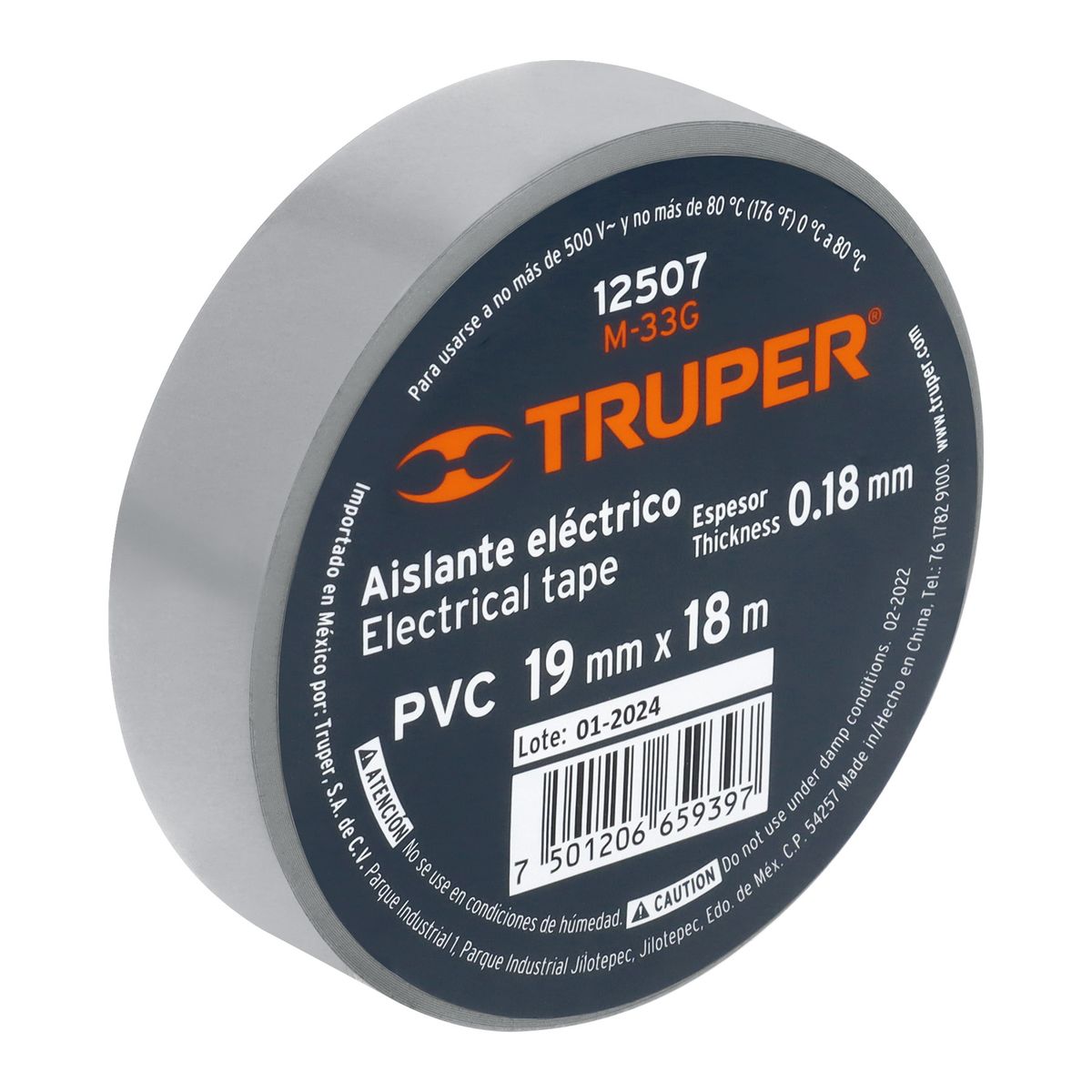 TRUPER - Cinta Aislante 19mm x 18m Gris 12507 Truper
