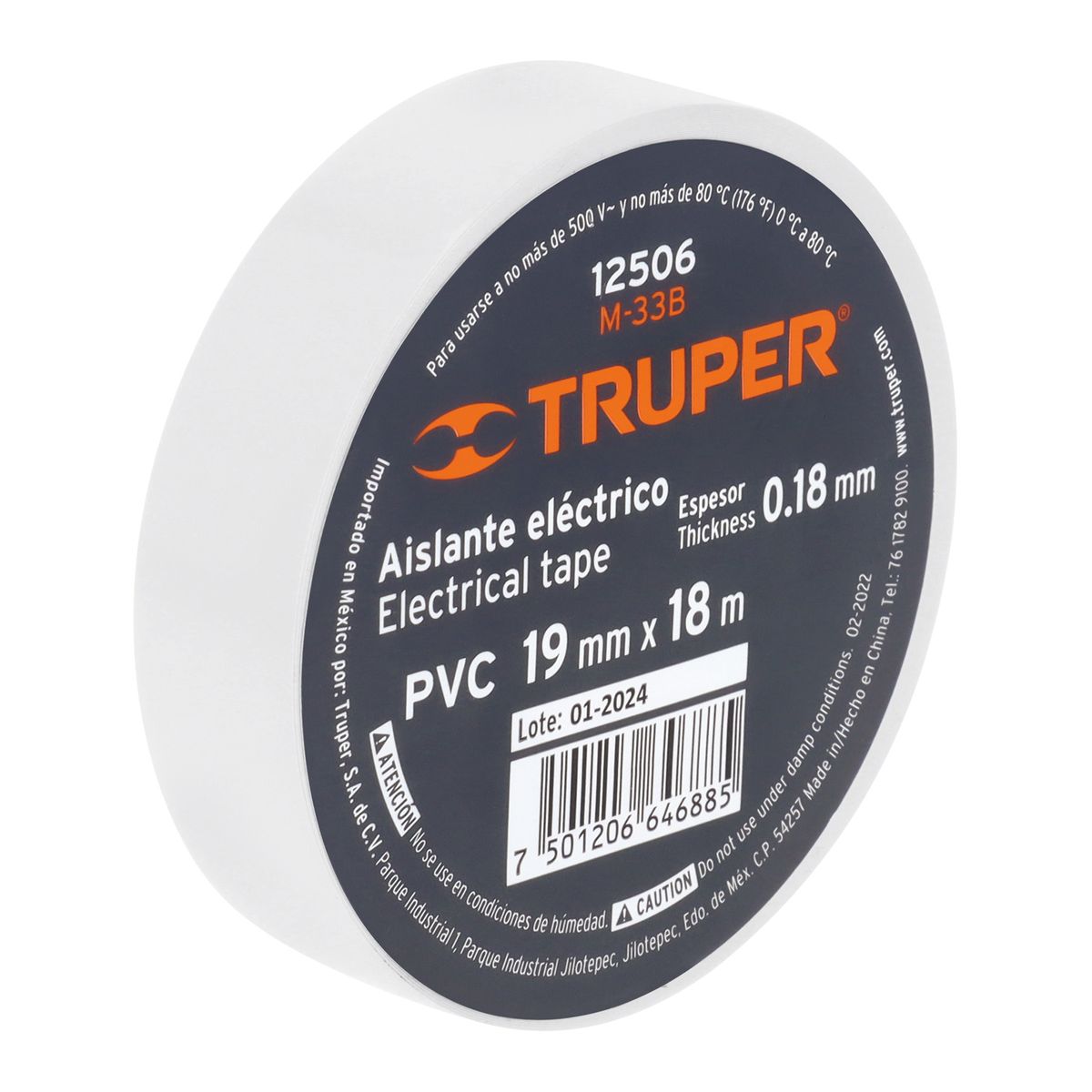 TRUPER - Cinta Aislante 19mm x 18m Blanco 12506 Truper