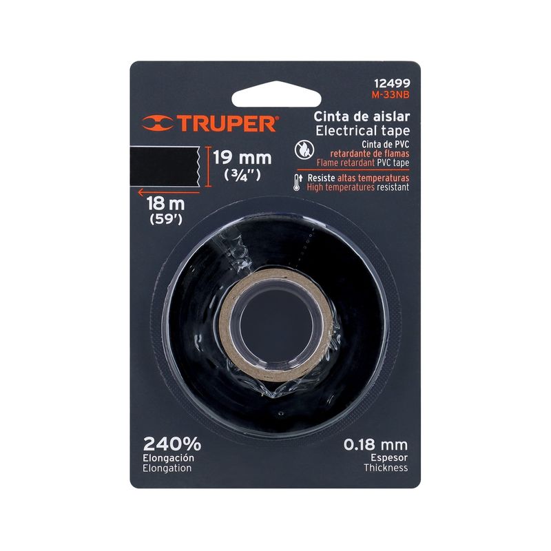 TRUPER - Cinta Aislante 19mm x 18m Negro Blister 12499 Truper