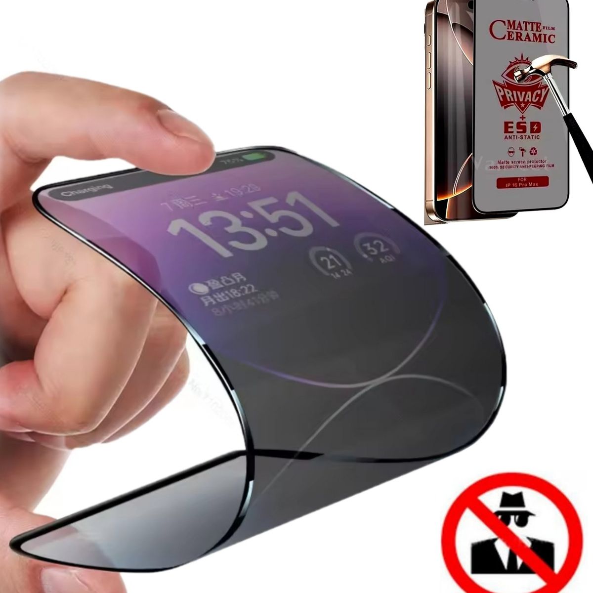 GENERICO - Mica Anti Espía Para iPhone 15 Pro Max Ceramica Mate Anti-Espía