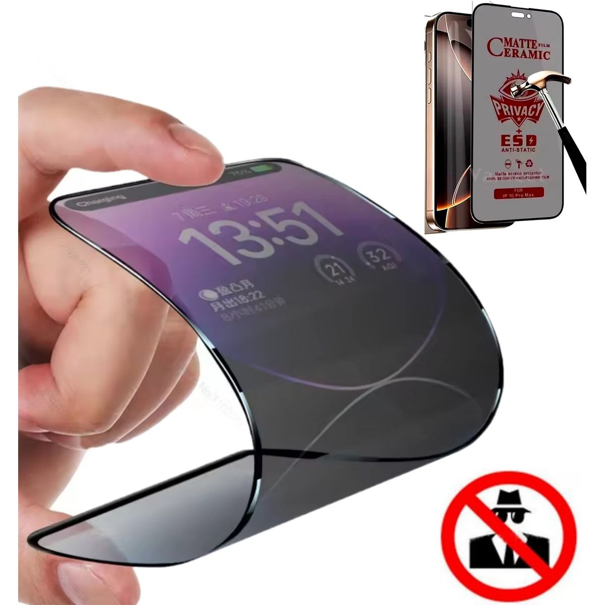 GENERICO - Mica Anti Espía Para iPhone 15 Pro Max Ceramica Mate Anti-Espía