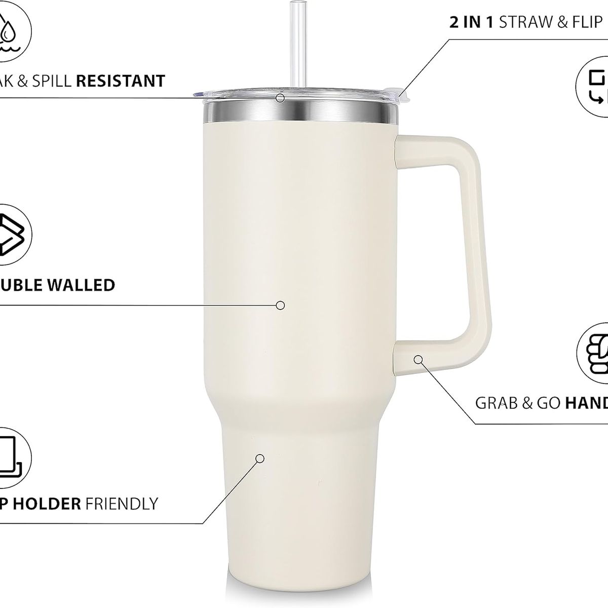 GENERICO - TERMO ACERO INOXIDABLE TAZA VASO TOMATODO TÉRMICO 1200ML BLANCO