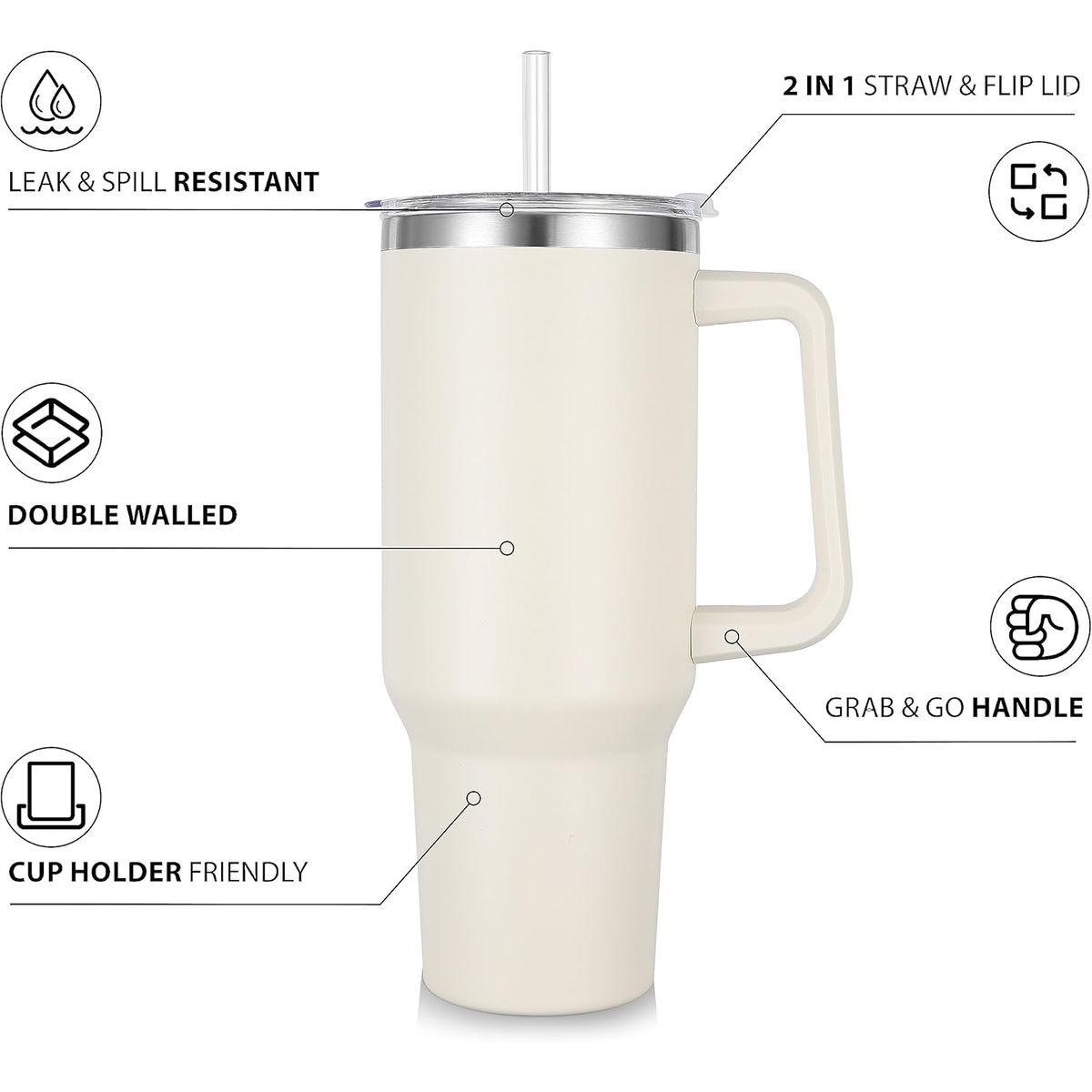 GENERICO - TERMO ACERO INOXIDABLE TAZA VASO TOMATODO TÉRMICO 1200ML BLANCO