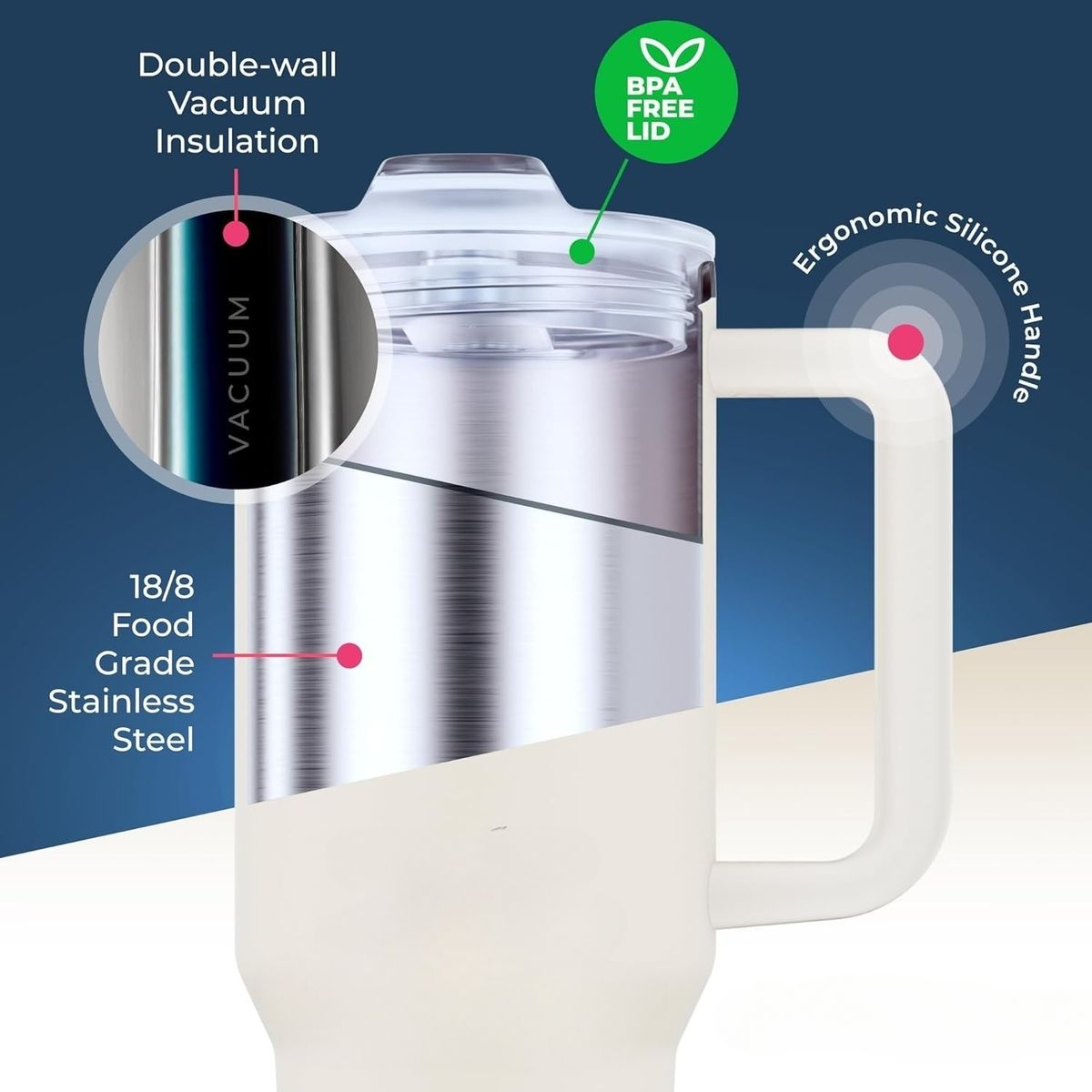 GENERICO - TERMO ACERO INOXIDABLE TAZA VASO TOMATODO TÉRMICO 1200ML BLANCO