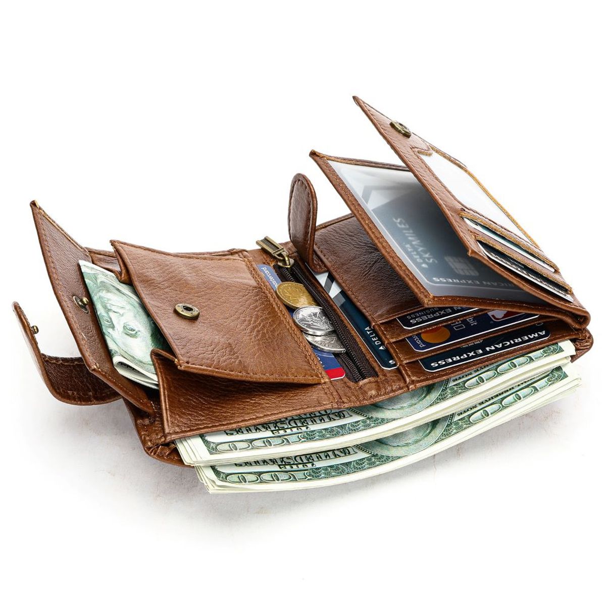 GENERICO - Billetera de cuero vacuno de 3 cuerpos ALDEBARÁN 1155