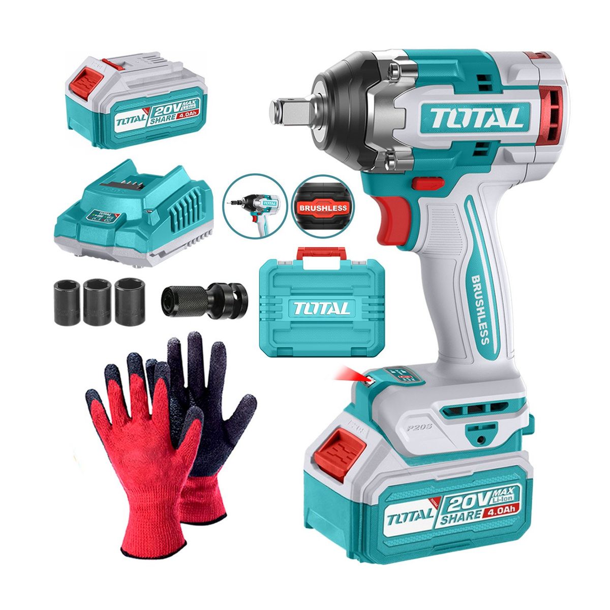 TOTAL TOOLS - Llave de Impacto Total 500Nm x2 Baterías 4Ah TIWLI2050