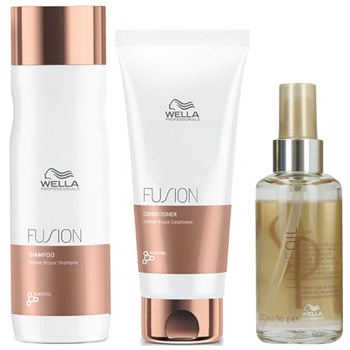 WELLA - Shampoo Reparador 250ml + Acondicionador 200ml + Elixir Wella Fusion