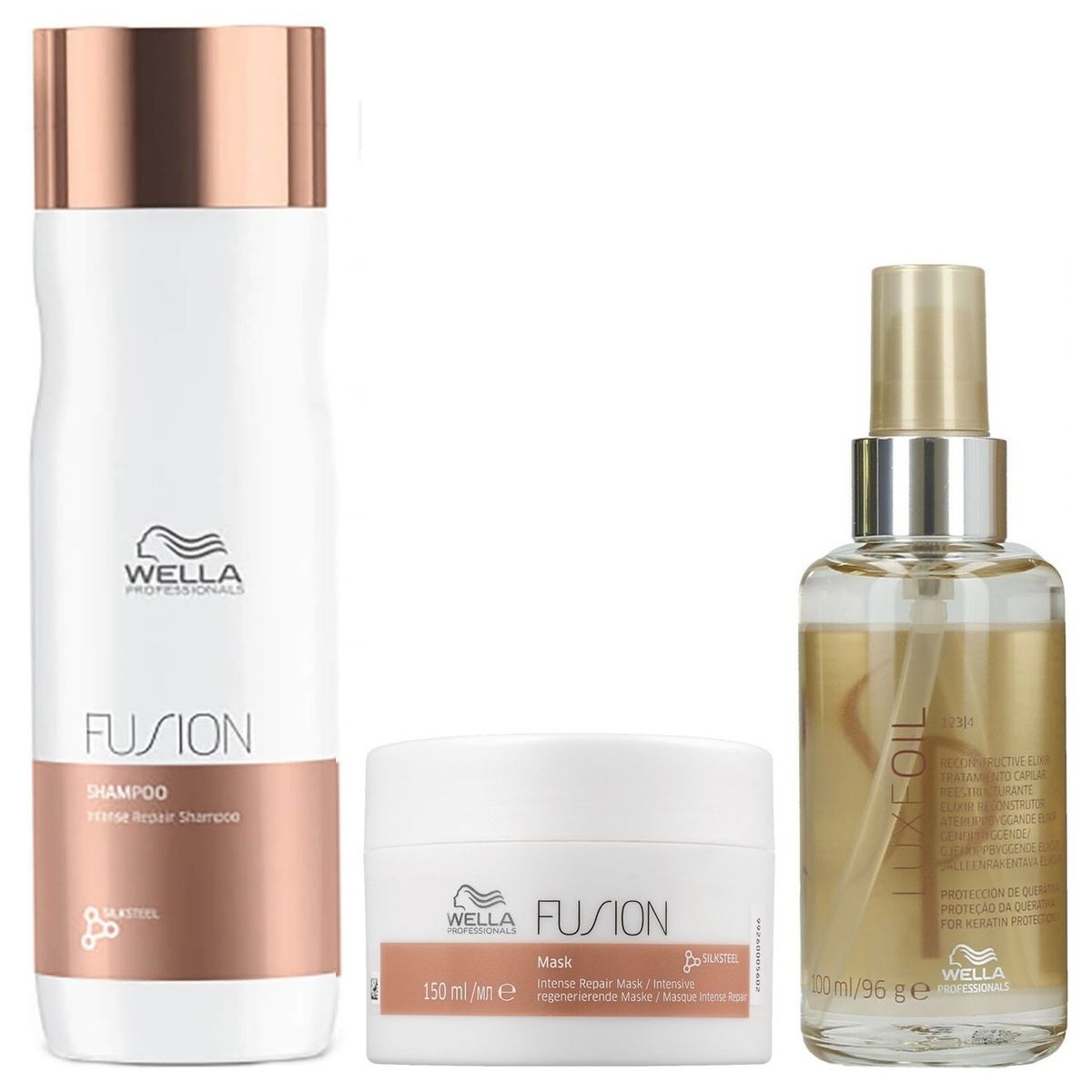 WELLA - Shampoo Reparador 250ml + Mascarilla 150ml + Elixir 100ml Wella Fusion