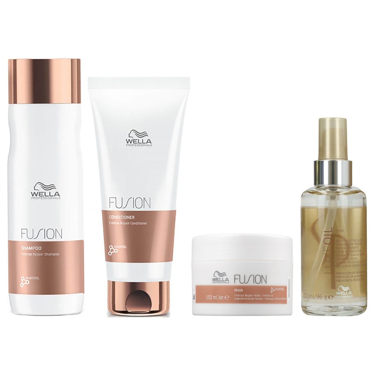 WELLA - Shampoo Reparador + Acondicionador + Mascarilla + Elixir Wella Fusion