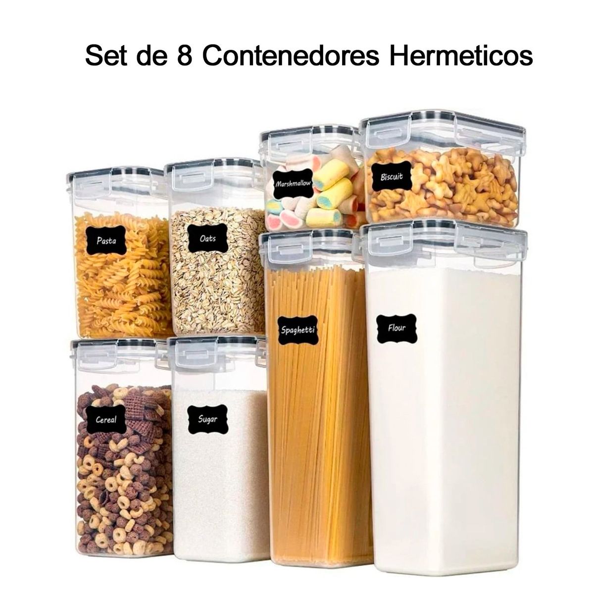 GENERICO - Set 8 contenedores/recipientes herméticos para guardar alimentos y más