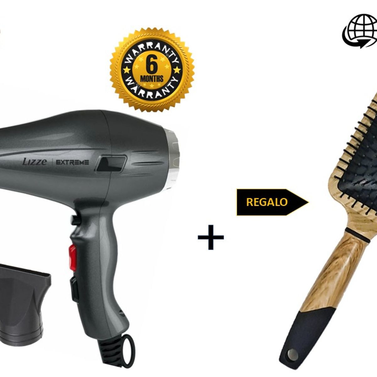 LIZZE - LIZZE PACK SECADORA EXTREME 2400W + REGALO CEPILLO PALETA NEGRO