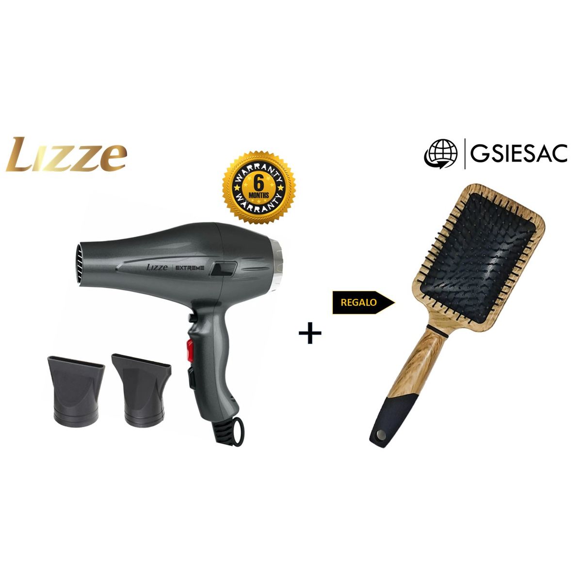 LIZZE - LIZZE PACK SECADORA EXTREME 2400W + REGALO CEPILLO PALETA NEGRO