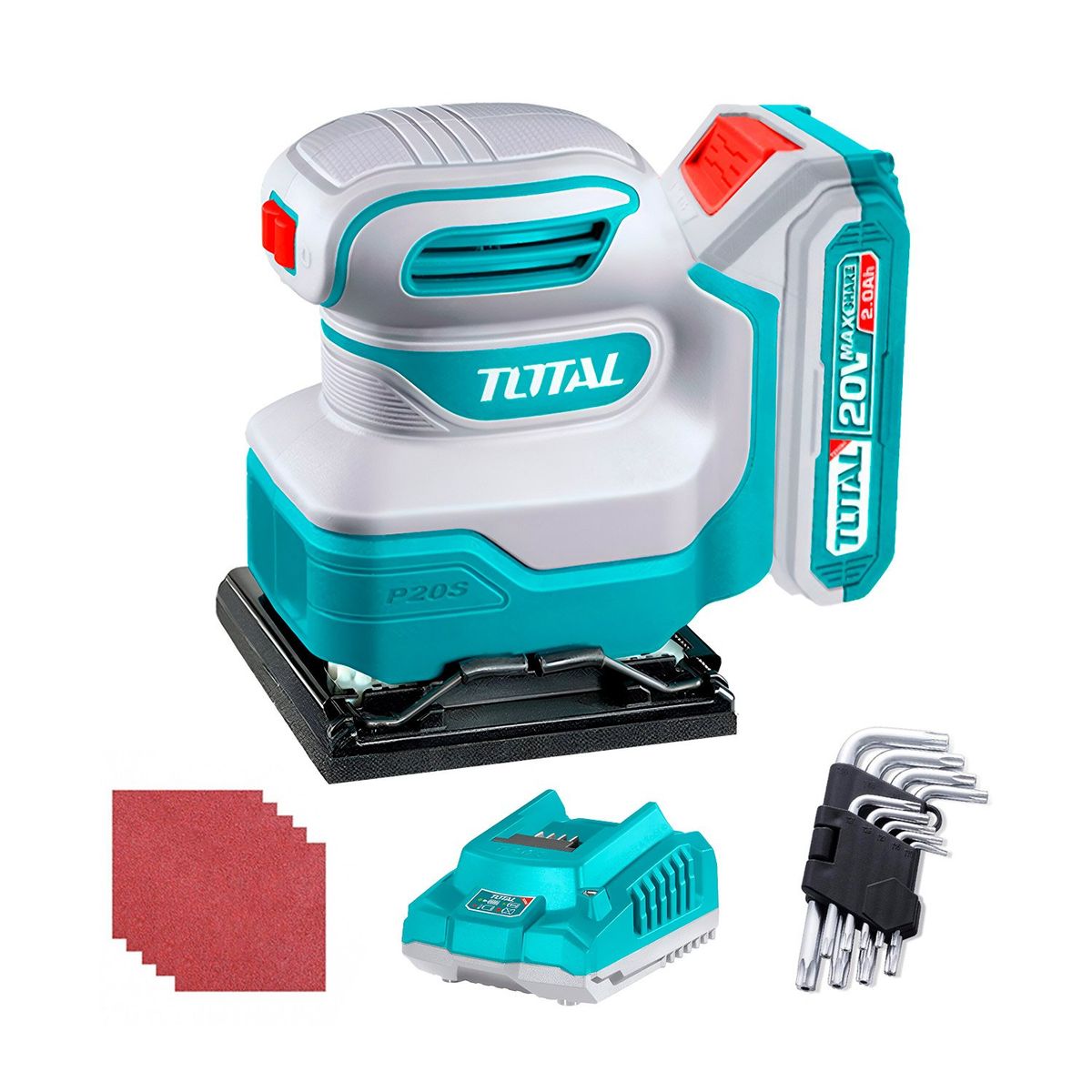 TOTAL TOOLS - LIJADORA ORBITAL 20V INALÁMBRICA MADERA +9PZAS LLAVES TIPO L
