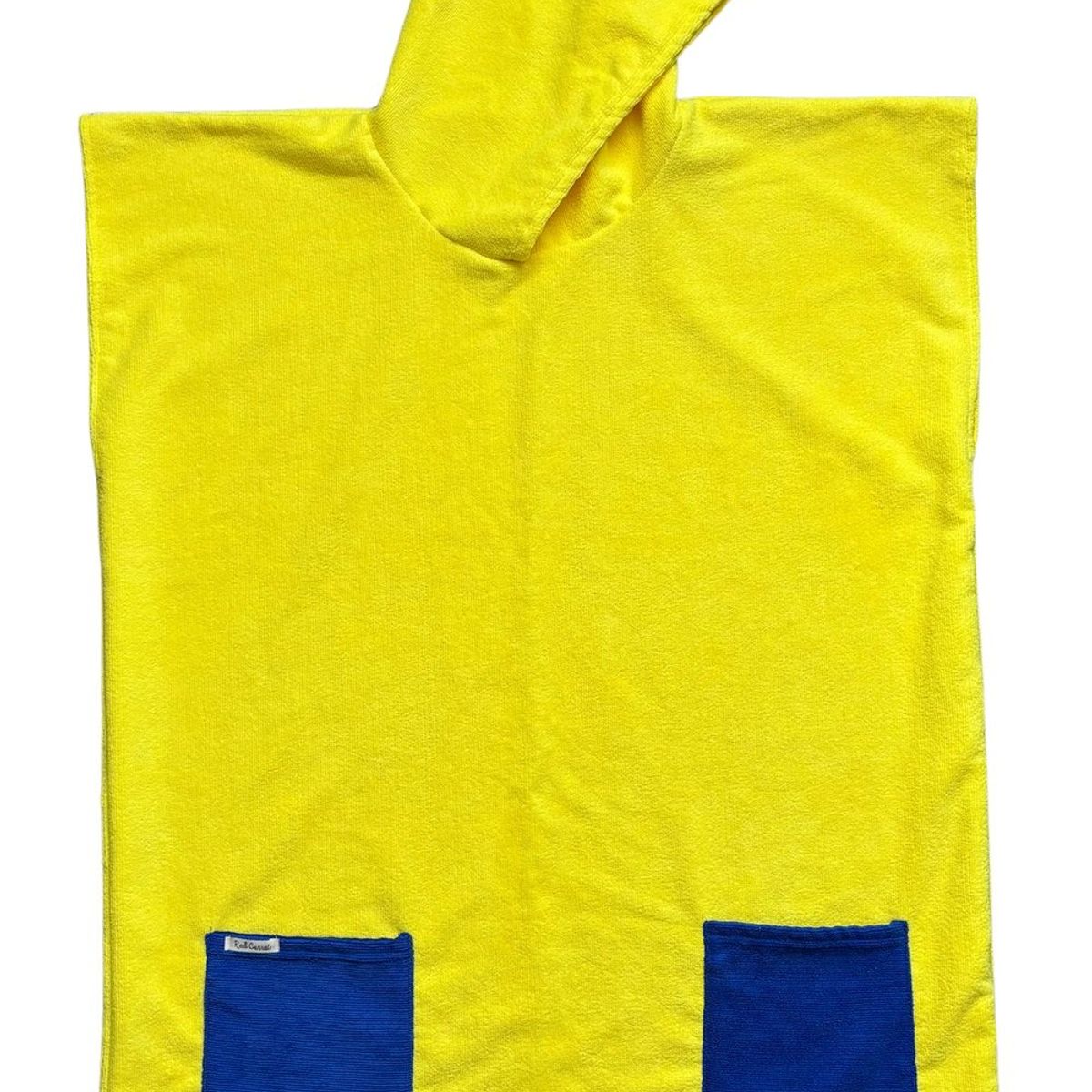 RED CARROT - Toalla poncho unisex niño de 8 a 12 años microfibra amarillo bolsillos azulinos