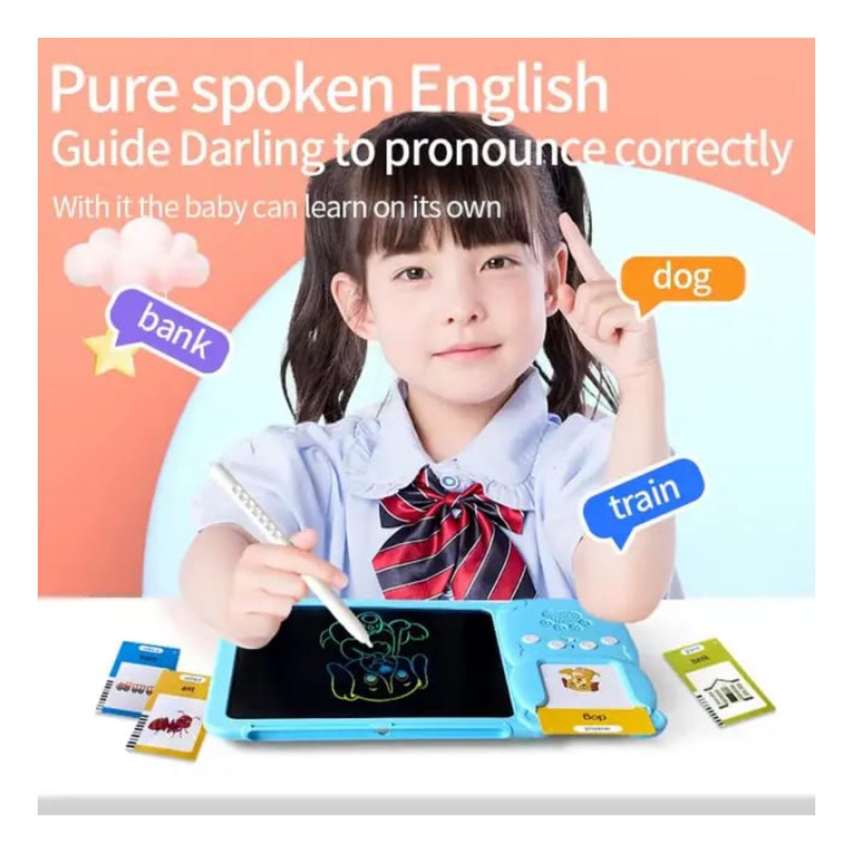 OEM - Tableta montessori Parlante 224 palabras bilingüe recargable celeste