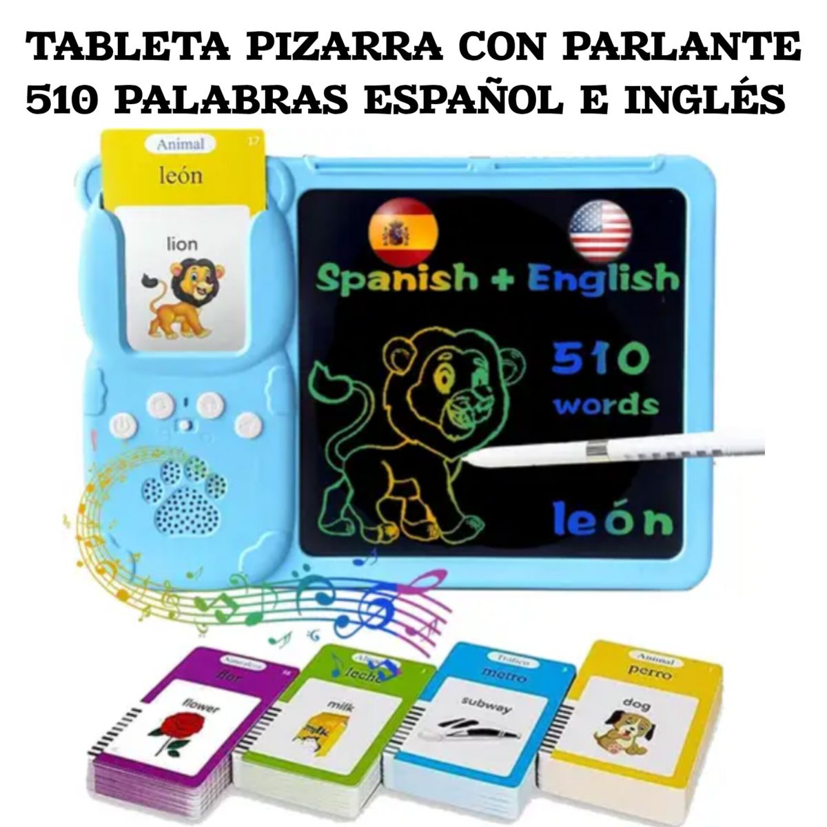 OEM - Tableta Didáctico Parlante 224 palabras Español Inglés CELESTE