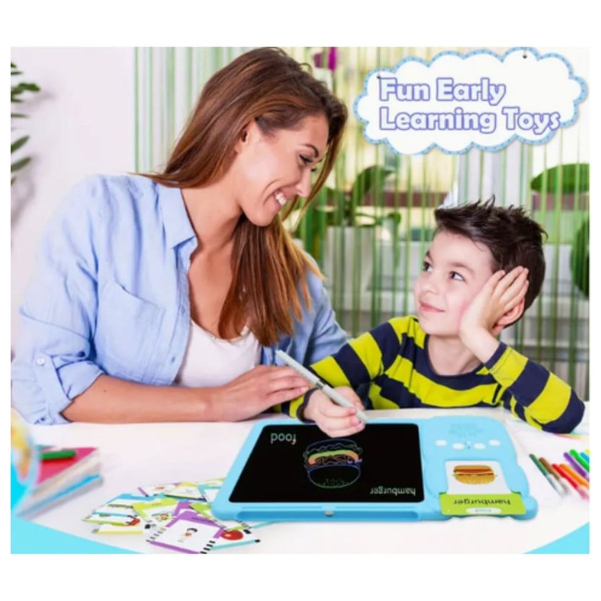 OEM - Tableta Didáctico Parlante 224 palabras Español Inglés CELESTE