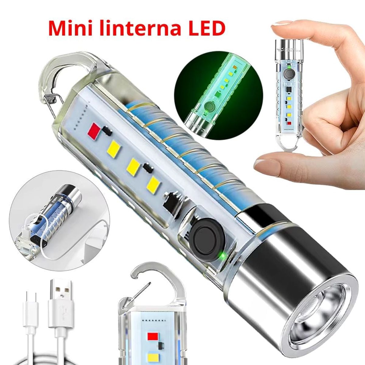 GENERICO - Mini Linterna Ultracompacta de Bolsillo Recargable y Resistente